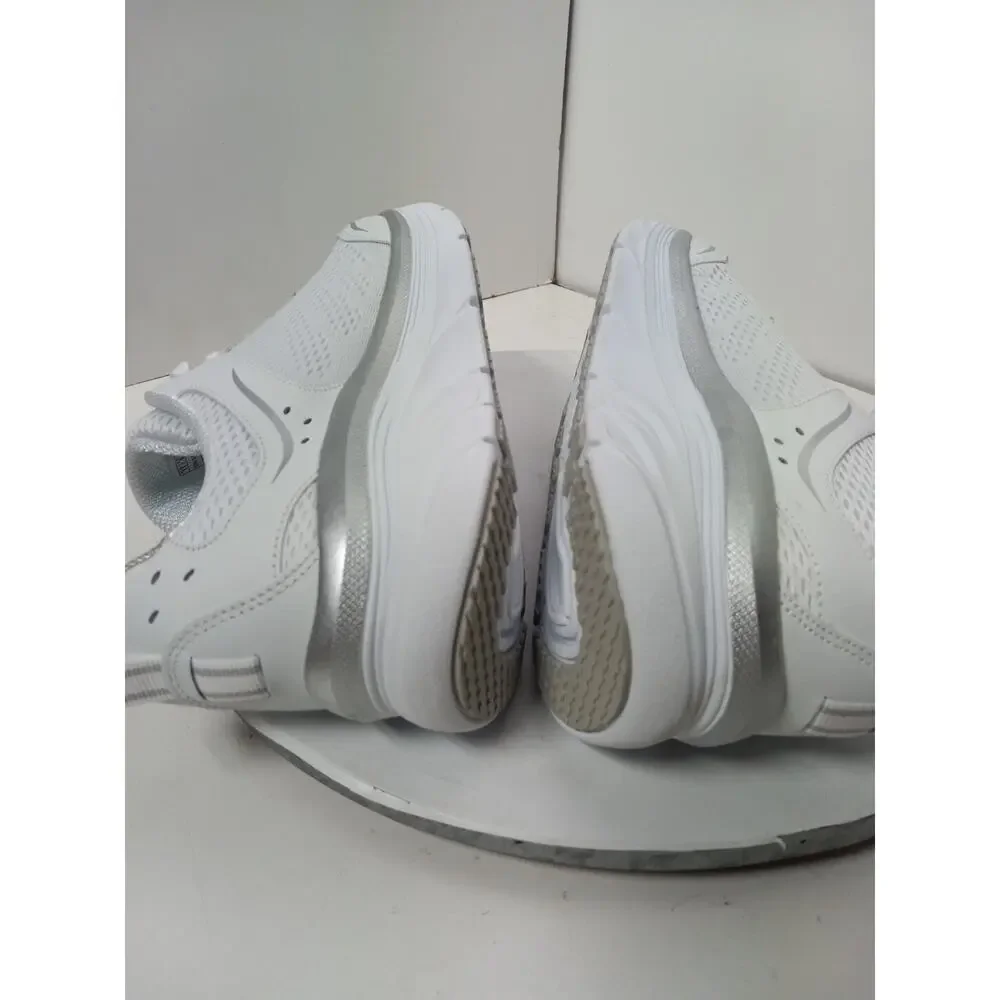 Skechers D'Lux Walker Infinite Motion White Silver Mesh Lace Shoes Womens Sz 11